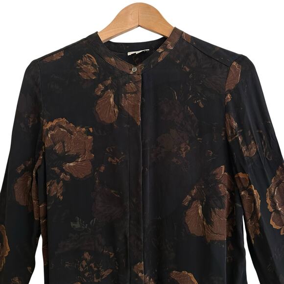 Wilfred Bossut Silk Button Down Dark Floral Dress Sz Small - Picture 3 of 6